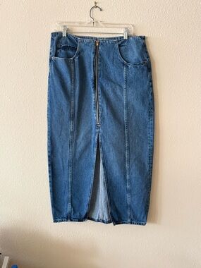 Old Navy Denim Midi Skirt Size 12 Mid Rise Blue Jean Straight Pencil Casual